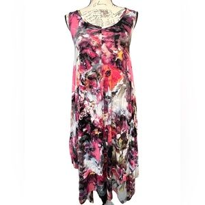 Woman’s  Floral watercolor V neck Tank Assymmetrical Summer Sun Dress Size S